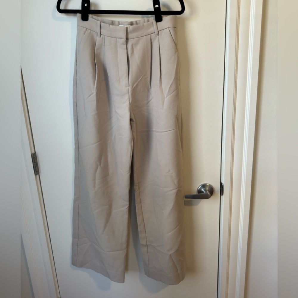 Abercrombie Beige Sloane Tailored Wide-Leg Pant